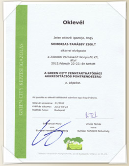 Green City oklevél :: Somorjai-Tamássy Zsolt